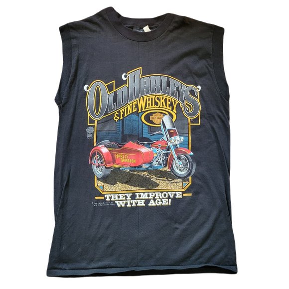NWOT Old Harleys and Fine Whiskey They Improve with Age Men's Size L Black Shirt - Picture 1 of 5
